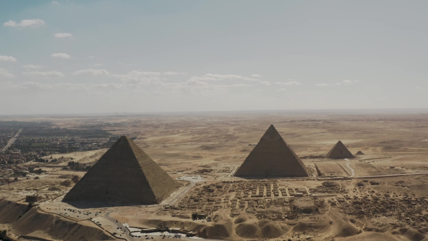 Aerial view of the pyramids of Giza, Giza pyramids shot by drone Royalty-Free Stock Footage #1073017238