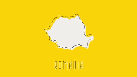 Romania country map on a yellow background. Trendy modern travel concept illustration