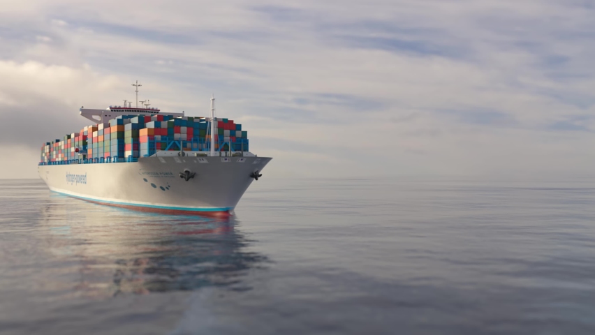 Liqiud Hydrogen renewable energy in vessel - LH2 hydrogen gas for clean sea transportation on container ship with composite cryotank for cryogenic gases. 3d rendering. Royalty-Free Stock Footage #1073023040