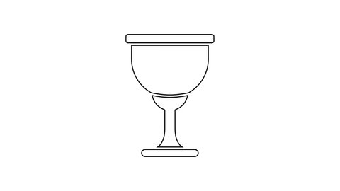 Black line Holy grail or chalice icon isolated on white background. Christian chalice. Christianity icon. 4K Video motion graphic animation.