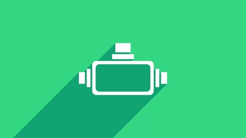White Virtual reality glasses icon isolated on green background. Stereoscopic 3d vr mask. 4K Video motion graphic animation.