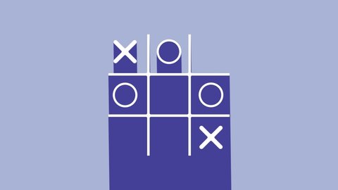 White Tic tac toe game icon isolated on purple background. 4K Video motion graphic animation.
