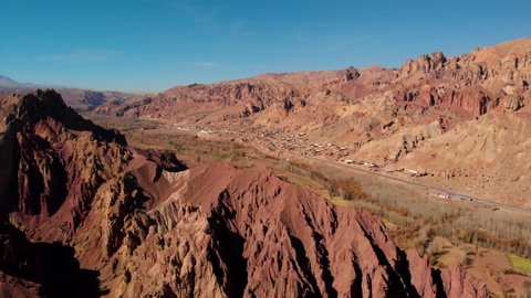 Mountainscape With Ancient Structures At Red City In Bamyan, Afghanistan At Sunny Day. - Aerial Shot