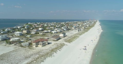 Aerial Drone View of homes on the Ocean with White Sand Beach