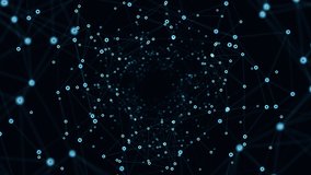 Network blue connected data tunnel animation background. 4K Video