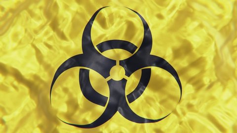 Realistic looping slow motion 3D animation of the textured waving yellow flag with Biohazard symbol rendered in UHD