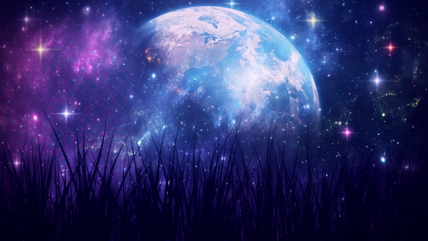 Earth from an Alien Grass Field - Loop Motion Graphic Background Royalty-Free Stock Footage #1073054060