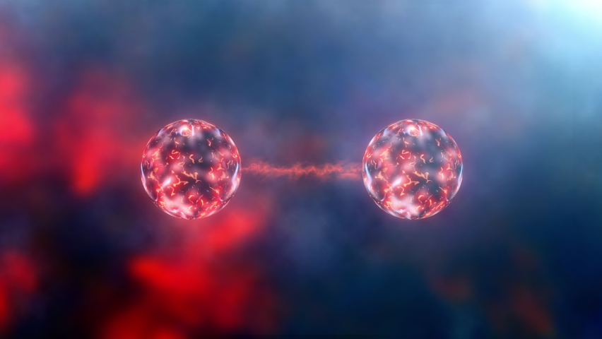 4K 3D Conceptual of Quantum entanglement, future physics science background. Quantum state of each particle. Two particles share coherence in quantum state: position, momentum, spin, polarization. | Shutterstock HD Video #1073062808