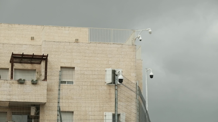 Security cameras placed all over a Jewish residential project that is located in the midst of a Palestinian neighborhood, Sheikh Jarrah, Jerusalem.