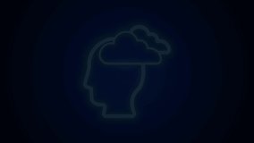 Glowing neon line Man having headache, migraine icon isolated on black background. 4K Video motion graphic animation .