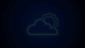 Glowing neon line Sun and cloud weather icon isolated on black background. 4K Video motion graphic animation .