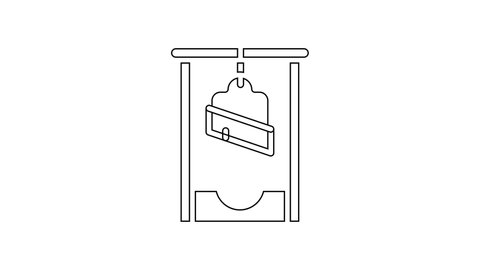 Black line Guillotine medieval execution icon isolated on white background. 4K Video motion graphic animation.
