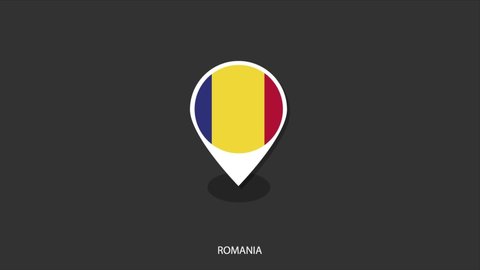Vector motion of Romania flag icon look like check-in icon on grey background.