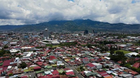 Beautiful cinematic aerial view of the City of San Jose Costa Rica