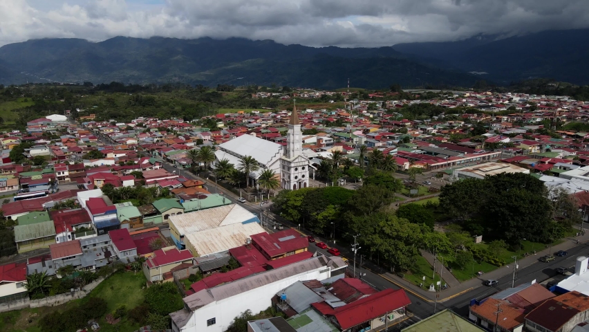 Beautiful cinematic aerial view of Ujarras ruins Church in Cartago