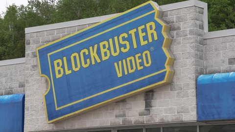 Owen sound, Ontario, May 2021  Last Blockbuster movie video rental store in Canada sits empty since bankruptcy and closure in 2011. 