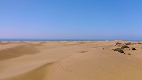 Birds eye view over sand dunes at Maspalomas, Canary islands. Aerial.