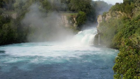 Huka falls are a set of waterfalls on the Waikato River that drains Lake Taupo in New Zealand. The Waikato river exits near Port Waikato on the west coast of the Waikato district.