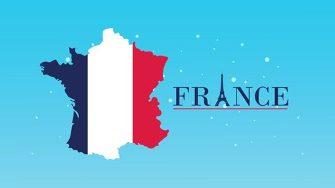 bastille day france celebration lettering in flag map ,4k video animation