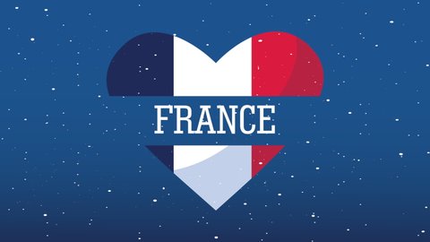 bastille day france celebration lettering in flag heart ,4k video animation