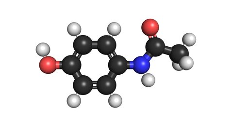 Paracetamol acetaminophen medication molecule 3D render chemical structure 4K seamless loop
