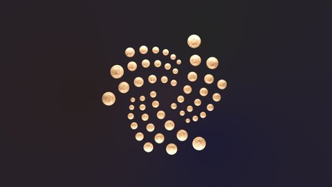 IOTA - MIOTA - 3D Cryptocurrency Logo Animation 4k - 3D Wood Spheres makes IOTA logo on dark background.