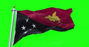 Papua New Guinea flag realistic waving in the wind 4K video, for Independence Day or Anthem etc, green screen background chroma key (Perfect Loop)