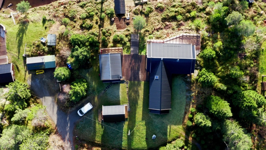 Village Houses Surrounded By Green Trees On A Summer Day. aerial, ascend