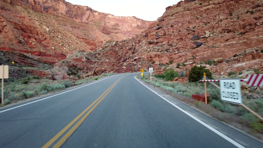 POV footage of driving in the Arches National Park in Moab, Utah