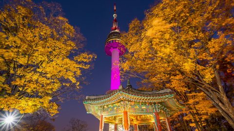 Timelapse 4k Autumn Namsan Park Namsan Stock Footage Video (100% ...