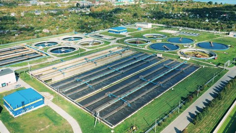 Outdoor wastewater cleaning complex in a view from above