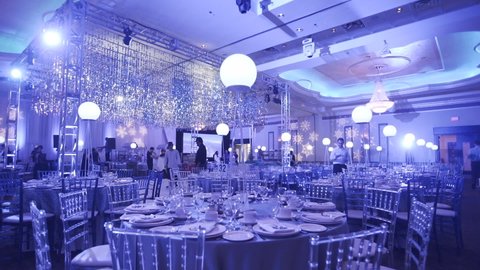 Markham, Ontario - December 4 2018: Colourful Winter-Themed Banquet Hall