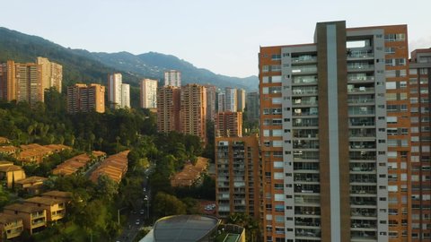 Drone Flies Over Apartment Buildings in El Poblado, Medellin. Close Up!