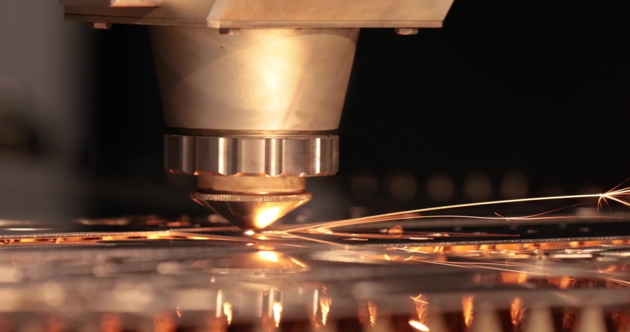 CNC Laser cutting of metal, modern industrial technology Making Industrial Details. The laser optics and CNC (computer numerical control) are used to direct the material or the laser beam generated. Royalty-Free Stock Footage #1073199692
