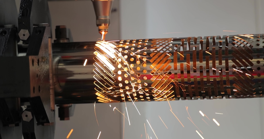 CNC Laser cutting of metal, modern industrial technology Making Industrial Details. The laser optics and CNC (computer numerical control) are used to direct the material or the laser beam generated. | Shutterstock HD Video #1073199728