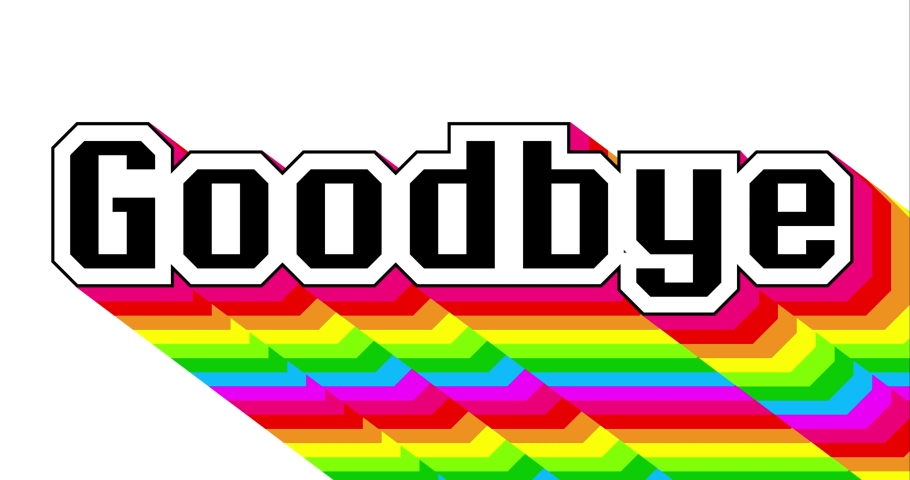 The word Goodbye. 4k animated with long layered multicolored shadow with the colors of a rainbow on white background. | Shutterstock HD Video #1073201129