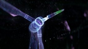 Wind Turbines Futuristic Technology Concept. Future of power and technology, wind turbine digitalized with Graphics and Particles into Digital Model.  Industry 4.0 High Tech Concept isolated on black - Powered by Shutterstock - Get 15% off with code: PIKWIZARD15