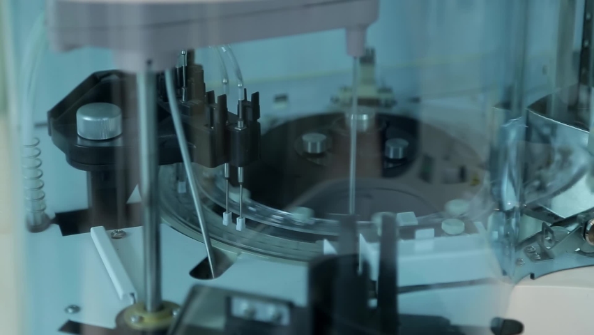 laboratory for the study of samples of biomaterials of patients
in a high-tech laboratory apparatus, a circle with biomaterials is spinning and the needle goes down and takes a measurement