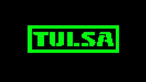 Tulsa. American city. Animated text. 4K video. Transparent Alpha channel. Isolated Letters from pixels, 8 bit. Green color.