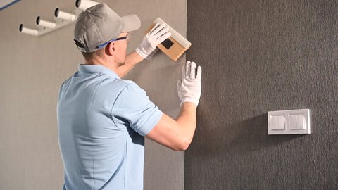 Vinyl Wallpapers Squeegee Tool Use By Stock Footage Video (100% Royalty