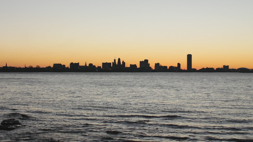 Buffalo NY Skyline Sunrise Over Water