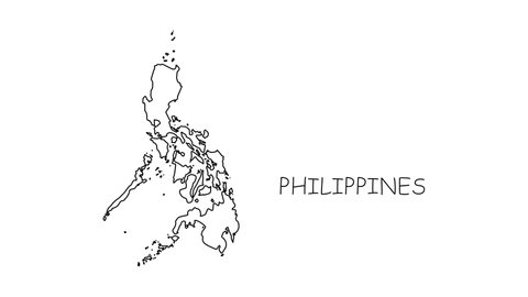 Philippines map animation line. Black line animation letters drawing on a white background.
