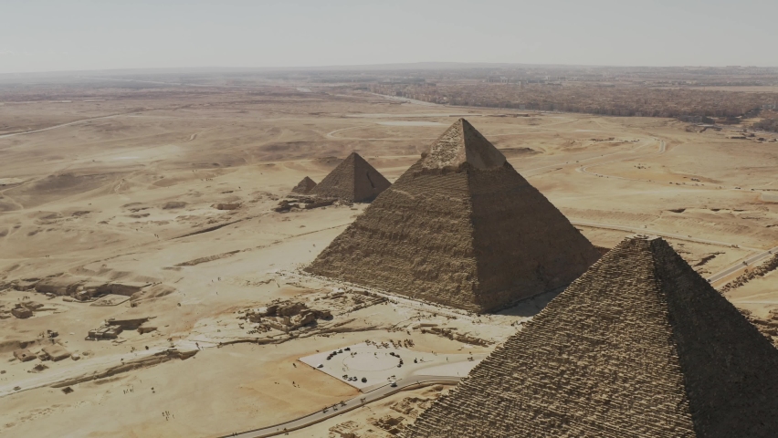Aerial view of the pyramids of Giza, Giza pyramids shot by drone Royalty-Free Stock Footage #1073236499