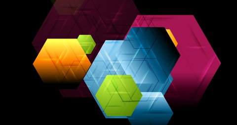 Colorful concept motion design with glossy polygonal shapes. Abstract bright tech geometric background. Seamless looping. Video animation 4K 4096x2160