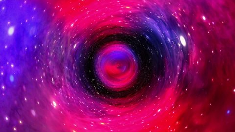 Abstract hyperspace tunnel through colorful vivid blue purple space time vortex. 4K 3D Loop Sci-Fi interstellar travel through  wormhole in hyperspace. Abstract teleportation jump in cyberspace.