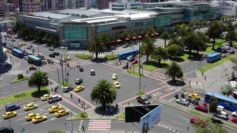 Quito, Ecuador 24-5-2021: A busy crossroad in the center of a large city, the capital of Ecuador in South America