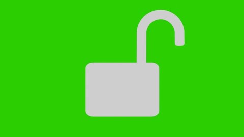 white padlock. unlocking animation with green backround or green screen. 3d rendering, simple padlock.