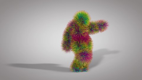 3d colorful hairy cartoon character twerk dancing, furry beast having fun, rainbow fluffy mascot looping animation, modern minimal seamless motion design