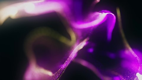 Abstract Macro slow motion shot of Particle Fluid isolated on black background. Colored cloud abstract smoke explosion animation. Abstract particles background in motion camera. 3D render