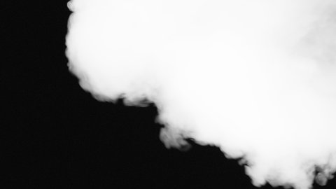 White Smoke Flows in from the Right. Swirling white smoke actively covers the black background. The jet creates an elegant transition between frames with the "Stencil Luma" blend mode or other techniq